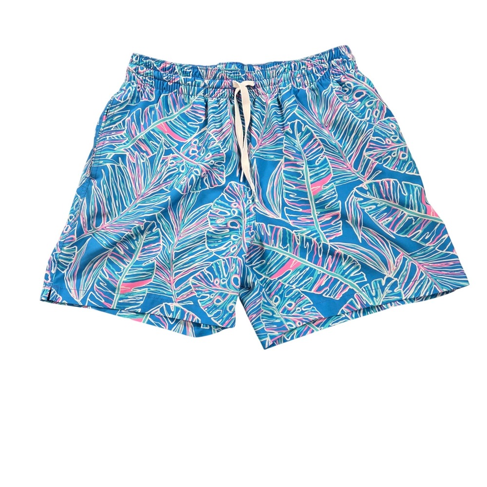 Chubbies Swim Trunks Mens Small Blue Pink Tropical Palm Leaf 5.5 Inch Inseam
